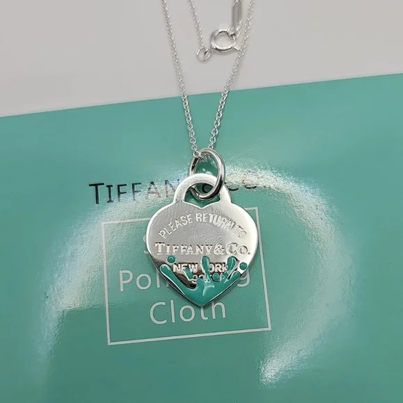 Tiffany & Co. Return to Tiffany Blue Splash Heart Tag Charm Necklace Authentic! - Picture 4 of 11